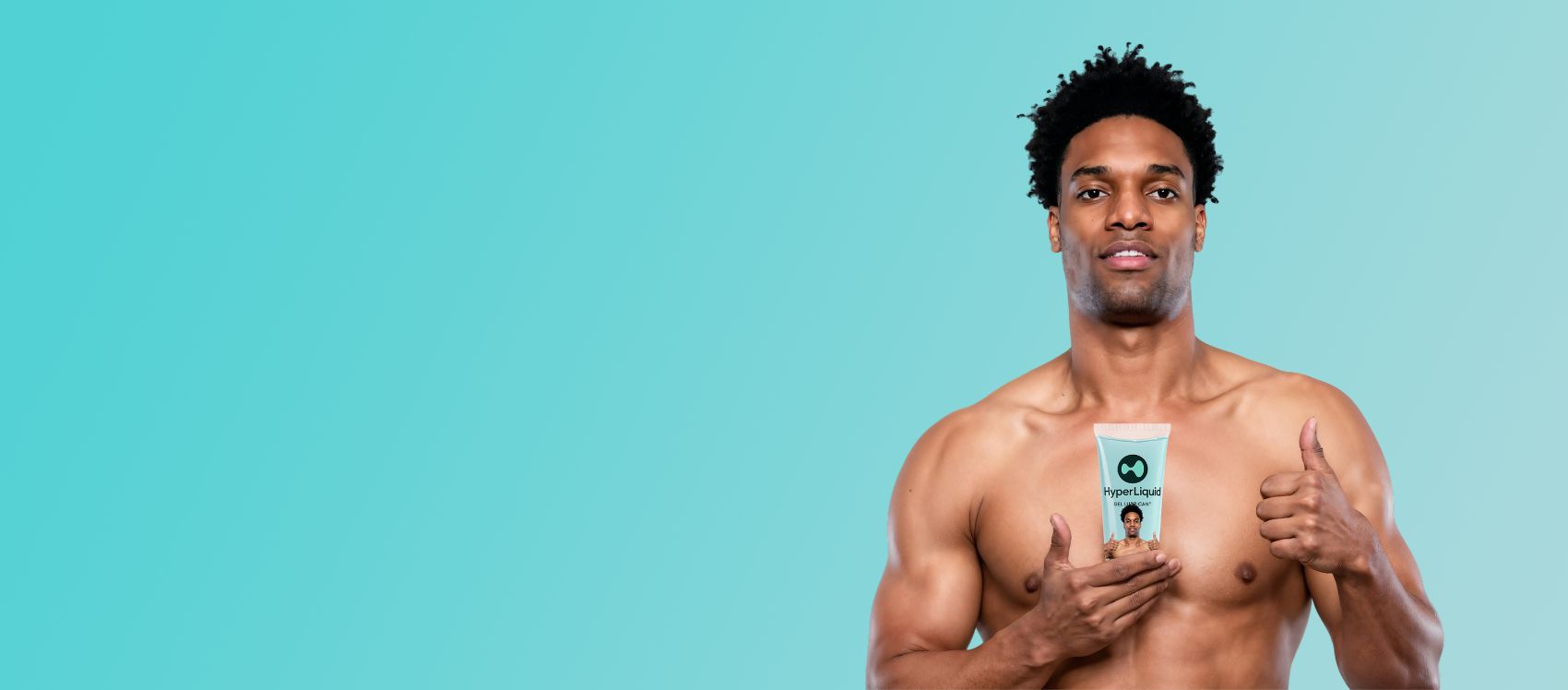 Model holding a tube of HyperLiquid gel lubricant